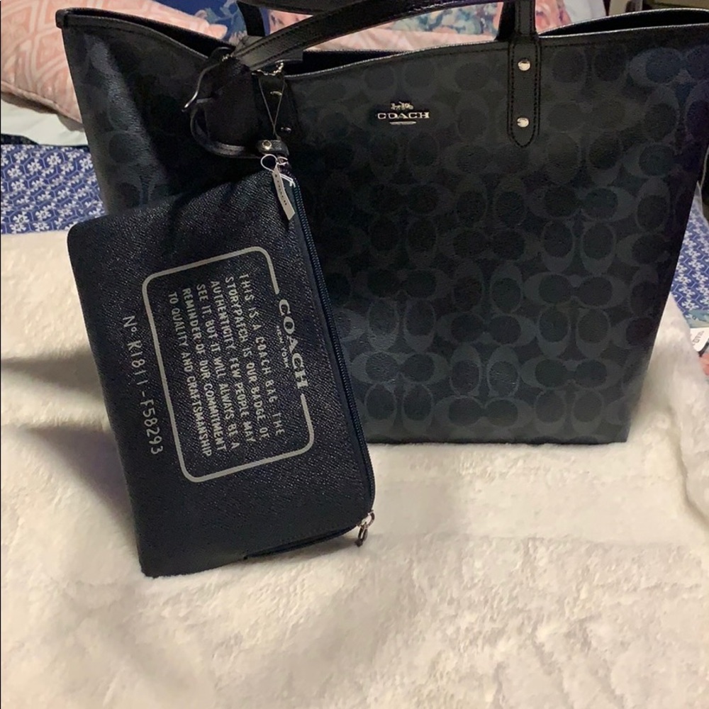 Coach signature denim midnight reservable tote